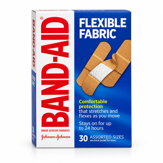 BAND-AID 邦迪柔韧布质创可贴 30片 | 混合尺寸舒适保护 | Flexible Fabric Adhesive Bandages 30 Count