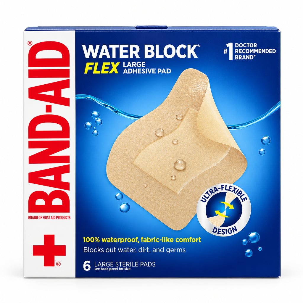 BAND-AID 邦迪大号防水无菌敷料贴 6片 | Water Block Flex柔韧舒适 | Large Adhesive Pad 6 Sterile Pads