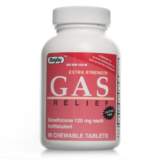 Rugby Extra Strength Gas Relief 西甲硅油咀嚼片 125mg 60片
