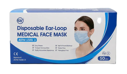 S&J 一次性耳挂式医用口罩 ASTM Level 3 50片 | 三层防护 CE认证 | Disposable Medical Face Mask