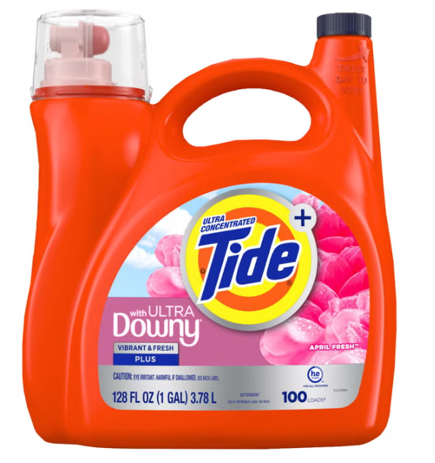 Tide Plus Ultra Downy Liquid Laundry Detergent, April Fresh, 128 fl oz, 100 Loads