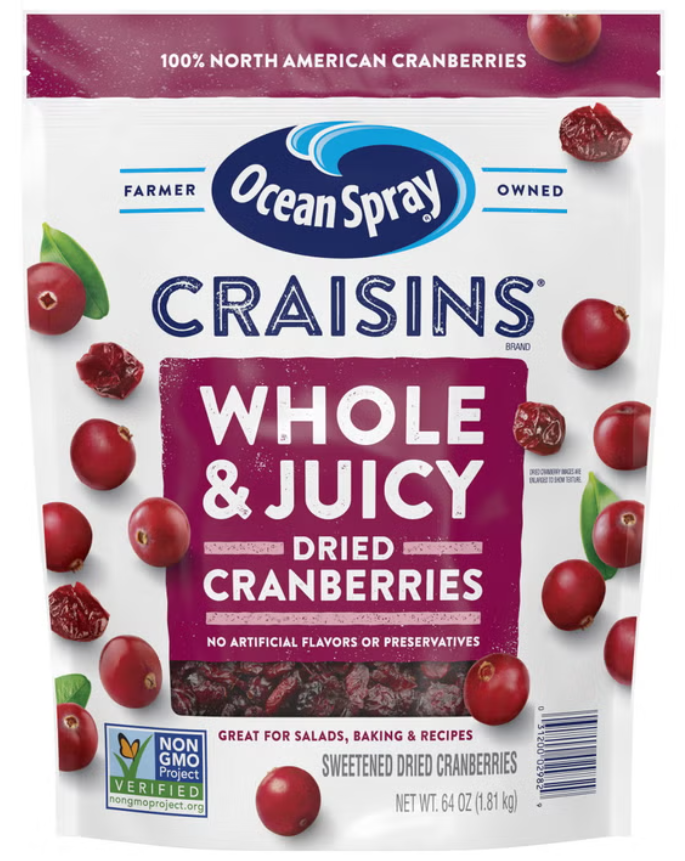 Ocean Spray Craisins Whole Dried Cranberries, 64 oz