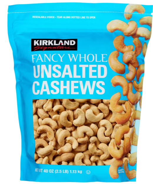 Kirkland Signature Unsalted Whole Cashews, 2.5 lb