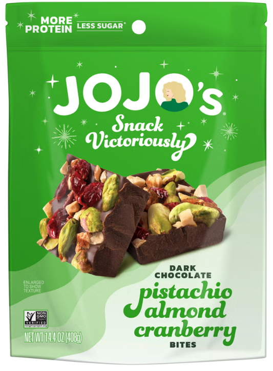 Jojo's Dark Chocolate Pistachio Almond Cranberry Bites, 14.4 oz