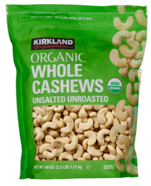 Kirkland Signature 有機整粒腰果 1.13千克 | 未加鹽·未經烘烤 | Organic Whole Cashews 2.5 lb