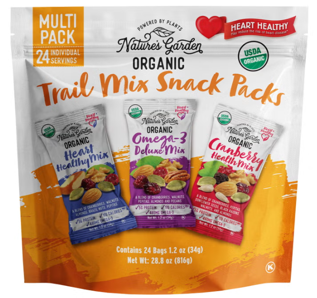 Nature's Garden Organic Trail Mix Snack Packs, Variety Pack, 1.2 oz, 24-count