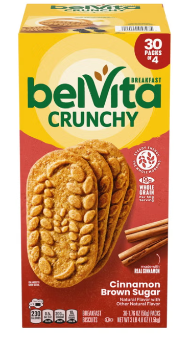 belVita Crunchy Breakfast Biscuits, Cinnamon Brown Sugar, 1.76 oz, 30-count