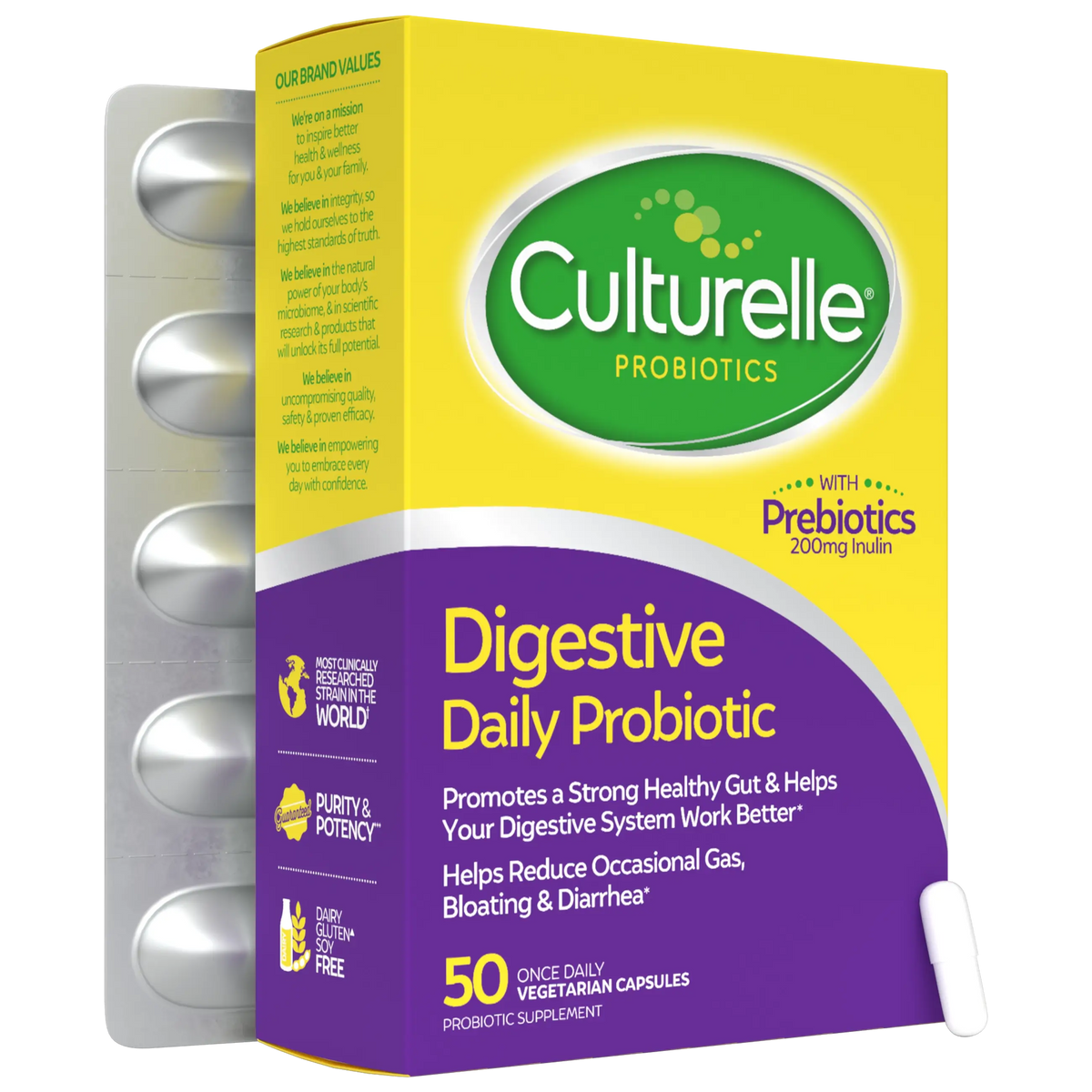 Culturelle Digestive Daily Probiotic 50粒素食胶囊，品牌官方包装图