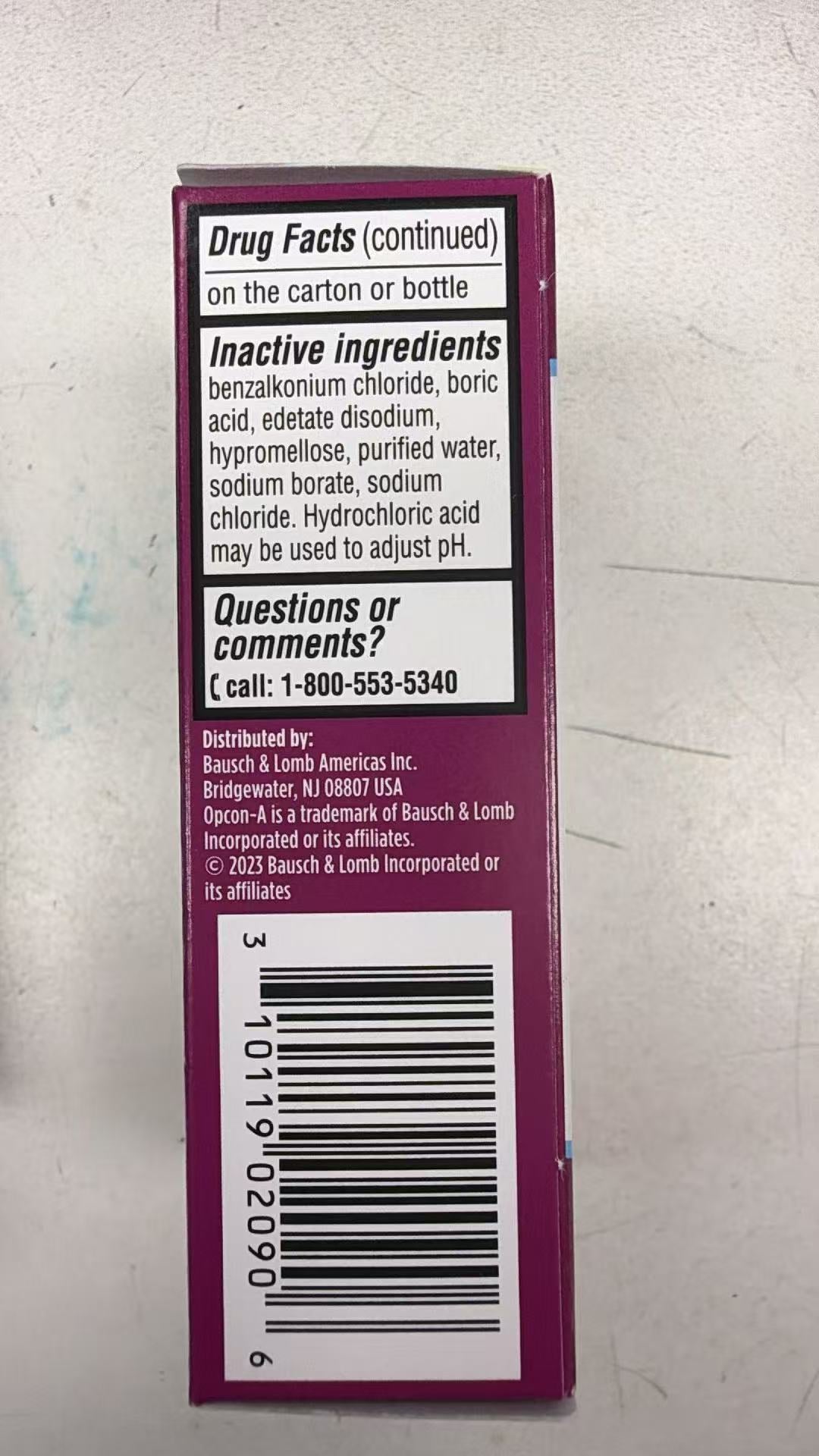 Bausch+Lomb Opcon-A 眼部过敏滴眼液 15mL | 抗组胺+消红血丝 | Antihistamine Eye Allergy Relief 0.5oz