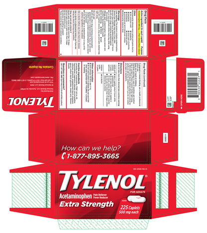 DailyMed 官方包装图：Tylenol Extra Strength，500 mg，225 片