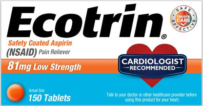 DailyMed 官方包装图：Ecotrin 81 mg 阿司匹林肠溶片，150 片