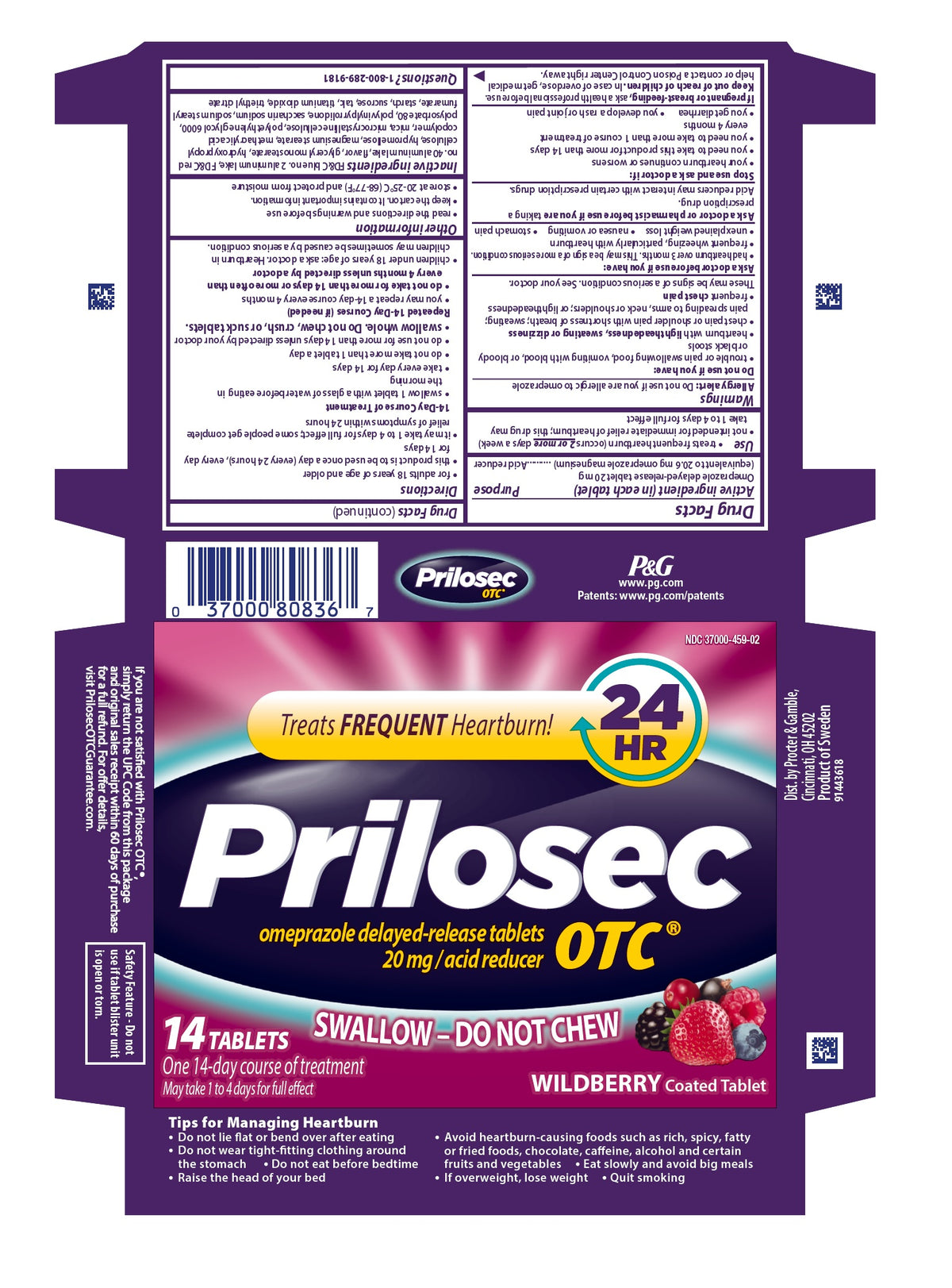 DailyMed 官方包装图：Prilosec OTC，20 mg，14 片