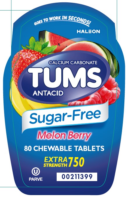 DailyMed 官方包装图：TUMS Sugar-Free Melon Berry Extra Strength 750，80 片